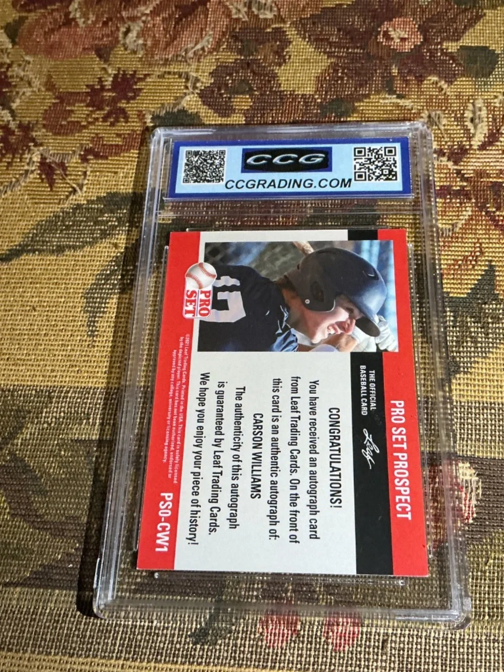 2021 PS0-CW1 Carson Williams Leaf Pro Set Prospect Rookie Auto Graded CCG 10